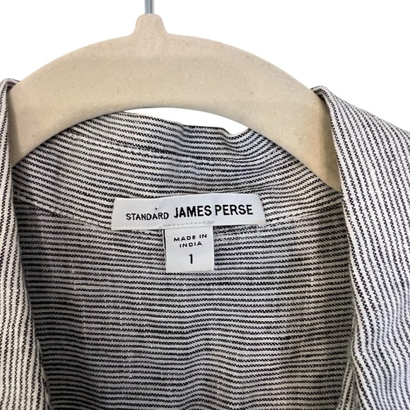 James Perse Linen Stripe Button Front Shirt Black White Size 1 Small Coastal - Picture 3 of 6
